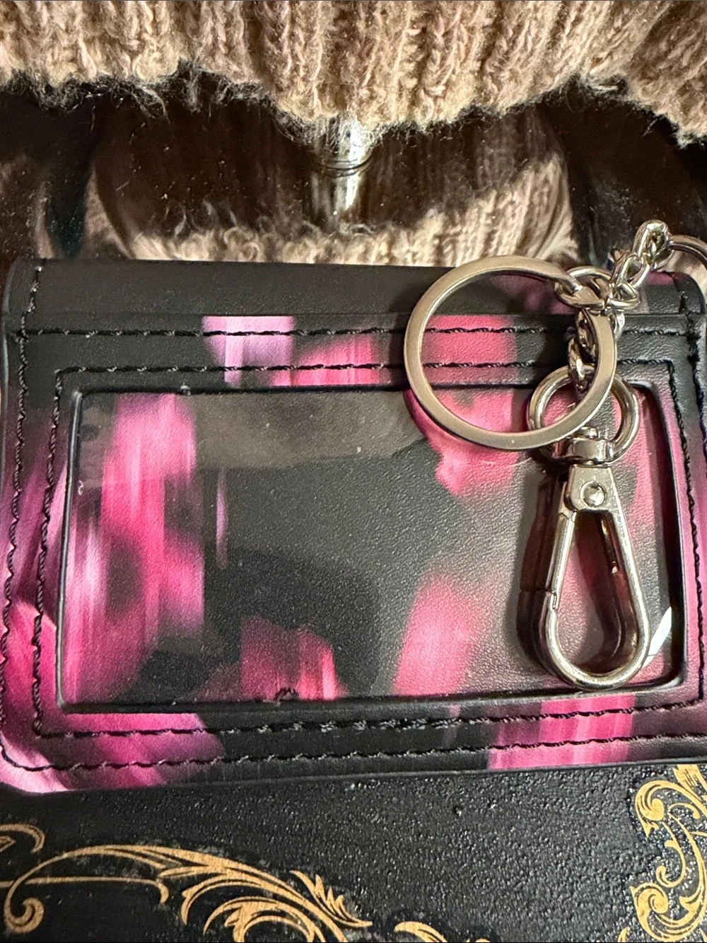 Steve Madden Black and Pink Key Pouch with Logo Detail